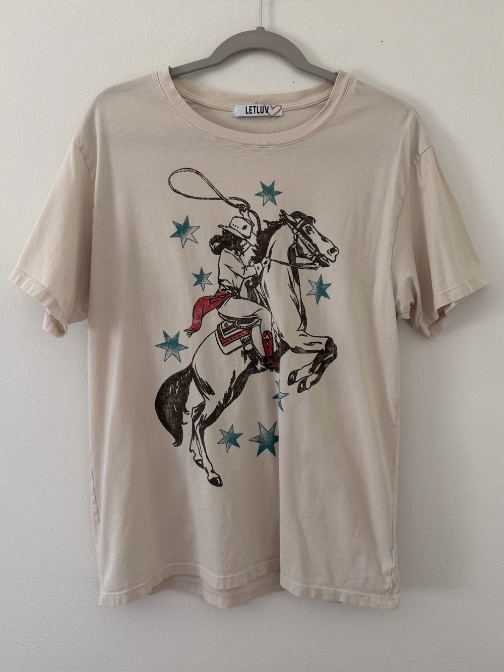 Anthropologie Letluv Horse Cowgirl Graphic 100% Cotton Boyfriend Tee size large - Picture 3 of 9
